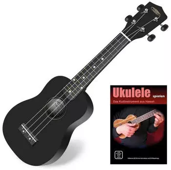 Classic Cantabile US-100 BK Sopran-Ukulele Schwarz Set inkl. Lernheft Neu