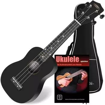 Classic Cantabile US-100 BK Sopran-Ukulele Schwarz Set inkl. Tasche Lernheft