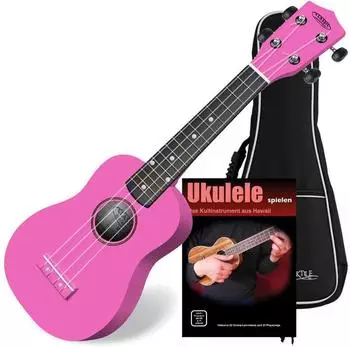 Classic Cantabile US-100 PK Sopran-Ukulele Pink Set inkl. Tasche Lernheft