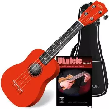 Classic Cantabile US-100 RD Sopran-Ukulele Rot Set inkl. Tasche Lernheft