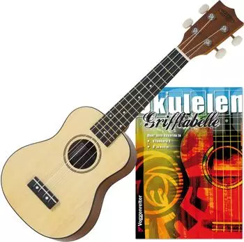 Classic Cantabile Sopran Ukulele Natural Set inkl. Grifftabelle