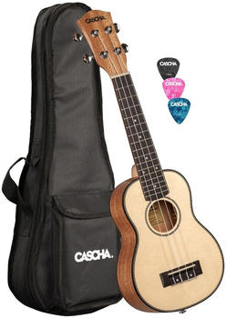 Cascha Sopran Ukulele Solid Top, Hawaii Gitarre Set mit Aquila-Saitenund 3 Plektren