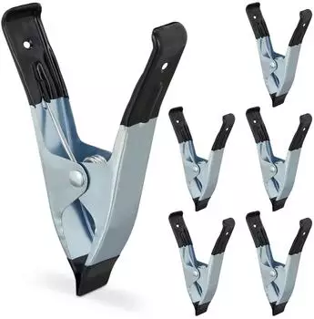 Relaxdays Klemmzwingen 6er-Set Metall, Spannweite 50mm, schwarz (10030908_46)