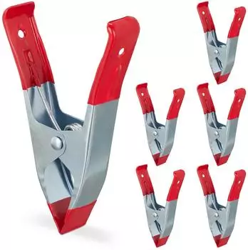 Relaxdays Federzwingen Metall, 6er-Set, 50mm Spannweite, 145mm, rot (10030908_47)